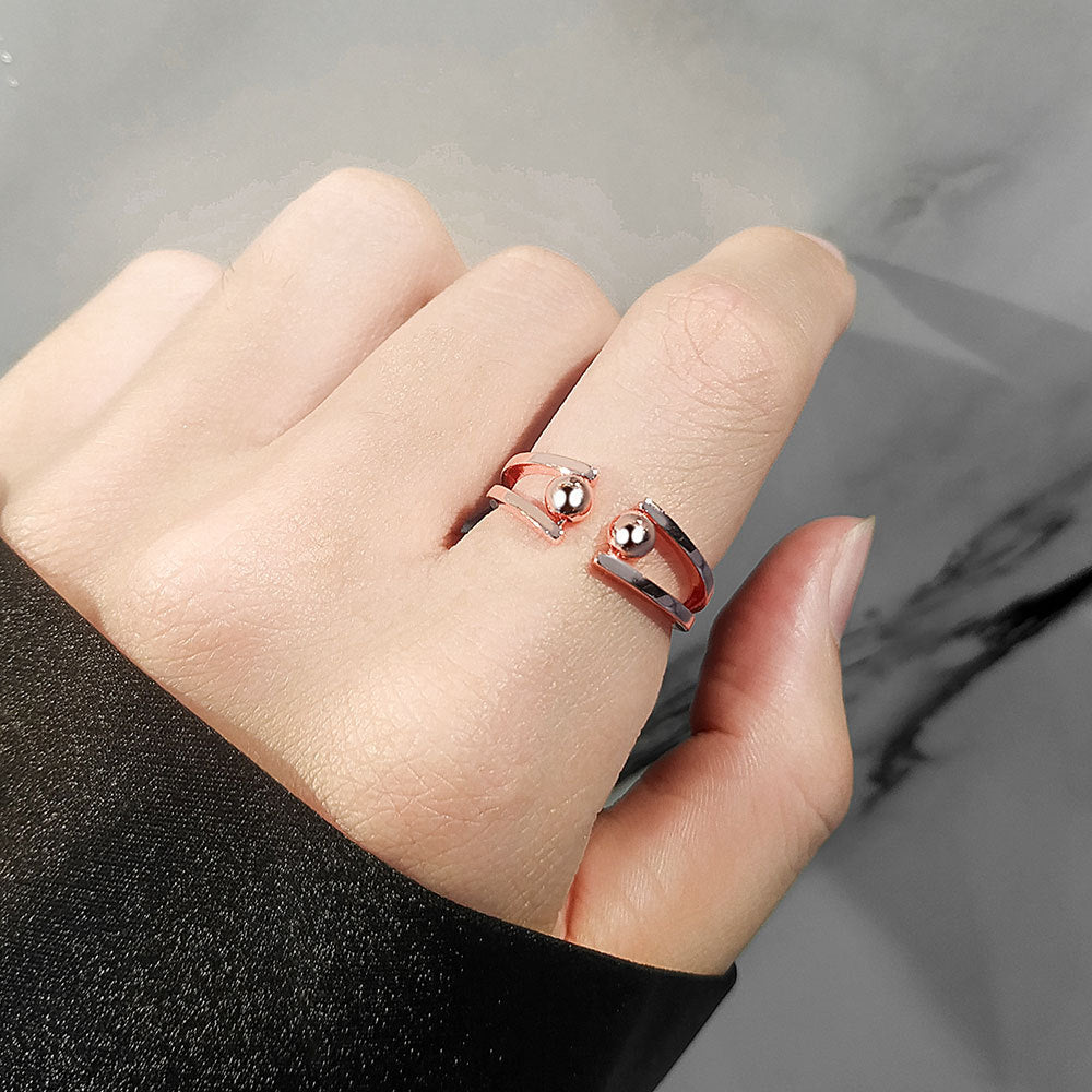Silver Adjustable Fidget Ring with 2 Beads for Women Size 7 5