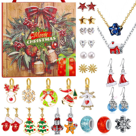 Christmas Jewelry Advent Calendar with 2 Necklaces and Pendants 24pcs