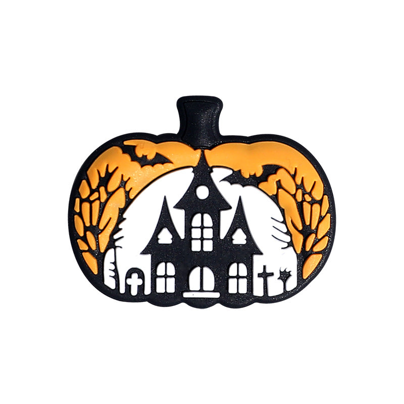 20Pcs Silicone Focal Beads Halloween Pumpkin Head Castle Design 2