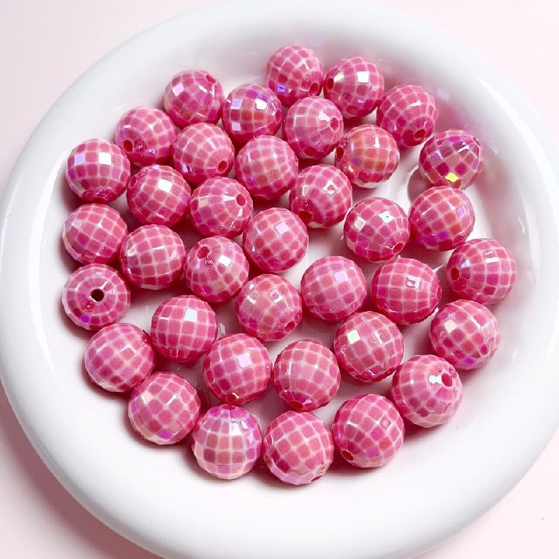 10pcs 16mm UV Finish Acrylic Plaid Round Beads DIY Bracelet Making 14