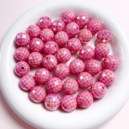 10pcs 16mm UV Finish Acrylic Plaid Round Beads DIY Bracelet Making 14