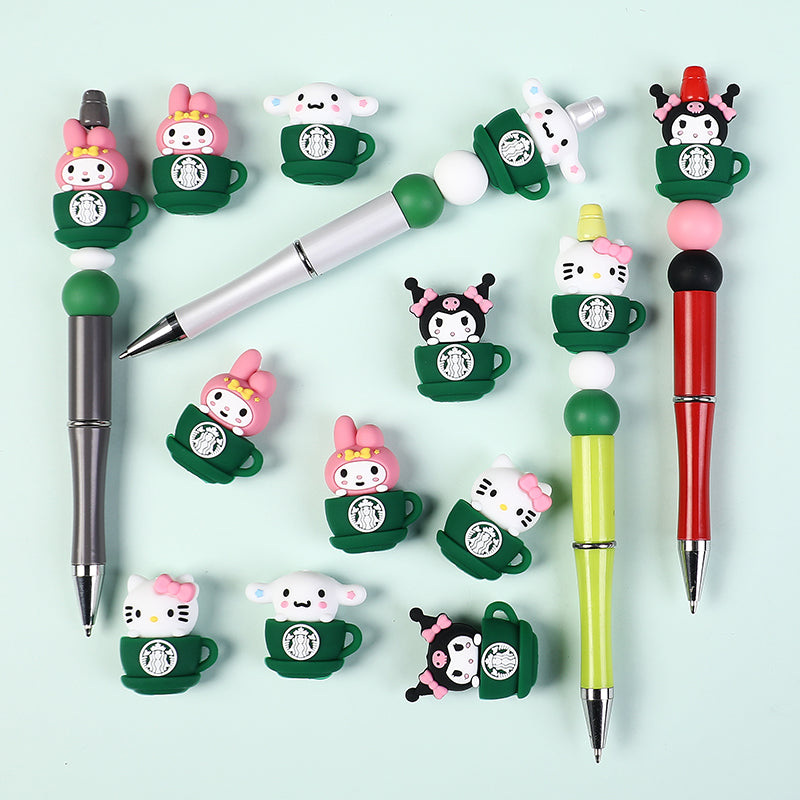 20Pcs Silicone 3D Focal Beads Coffee Cup with Cartoon Animal Faces 7
