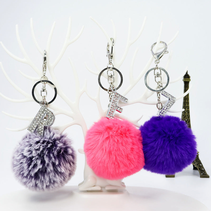 Diamond Inlaid Alloy Pom Pom Keychain Rhinestone Charm 15x8cm 2