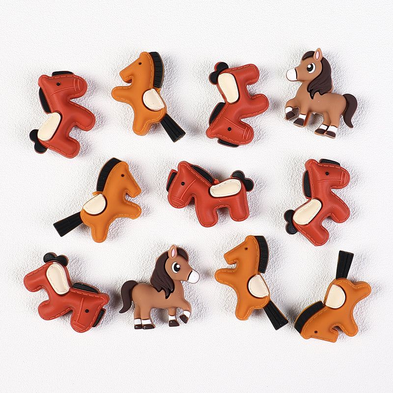 20Pcs Silicone 3D Focal Beads Brown Yellow Pony Side Profile 3