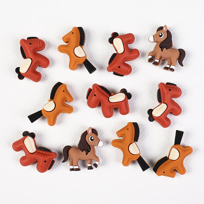 20Pcs Silicone 3D Focal Beads Brown Yellow Pony Side Profile 3