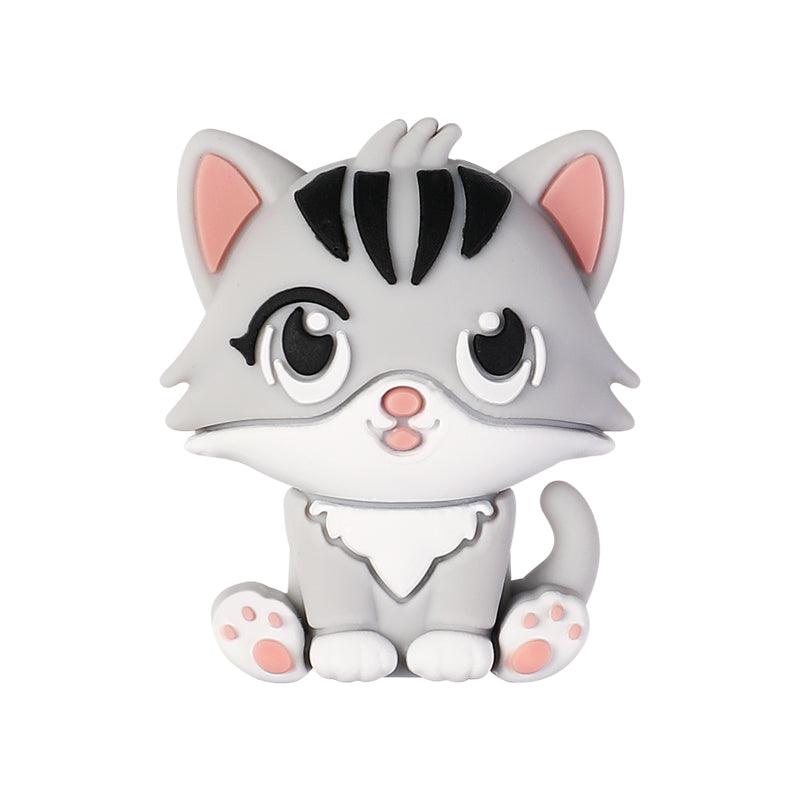 20Pcs Silicone 3D Focal Beads Dark Cat Sitting Pose 12