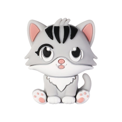 20Pcs Silicone 3D Focal Beads Dark Cat Sitting Pose 12