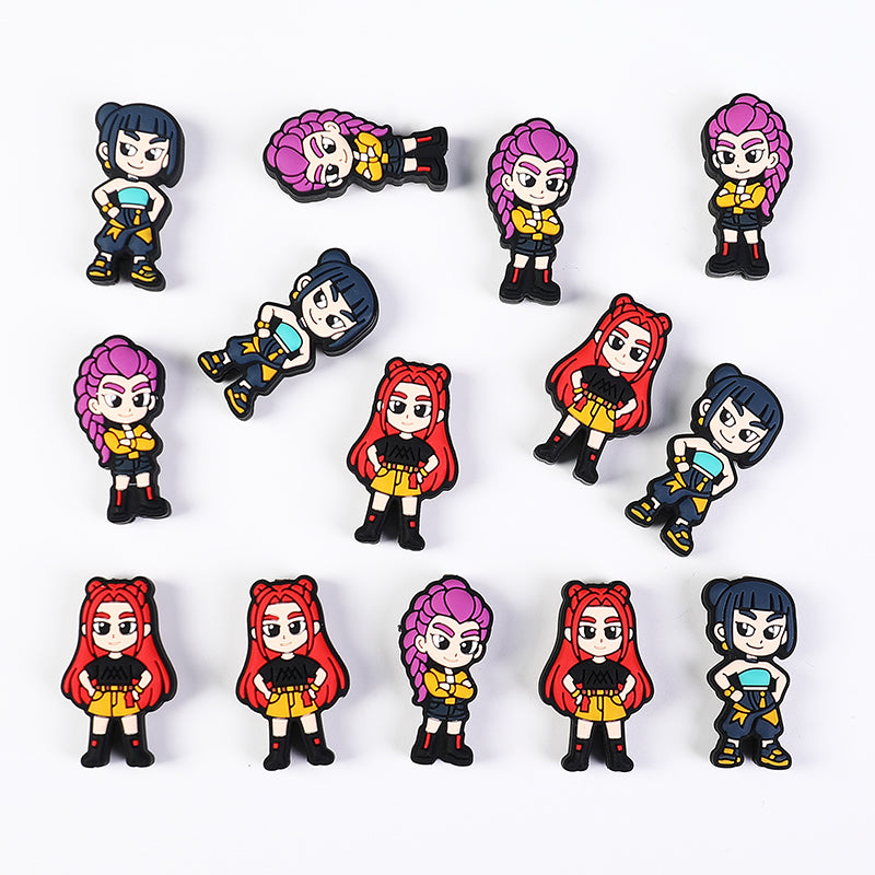 20Pcs Silicone Focal Beads Girl Characters Standing Pose with Colorful Hair 3