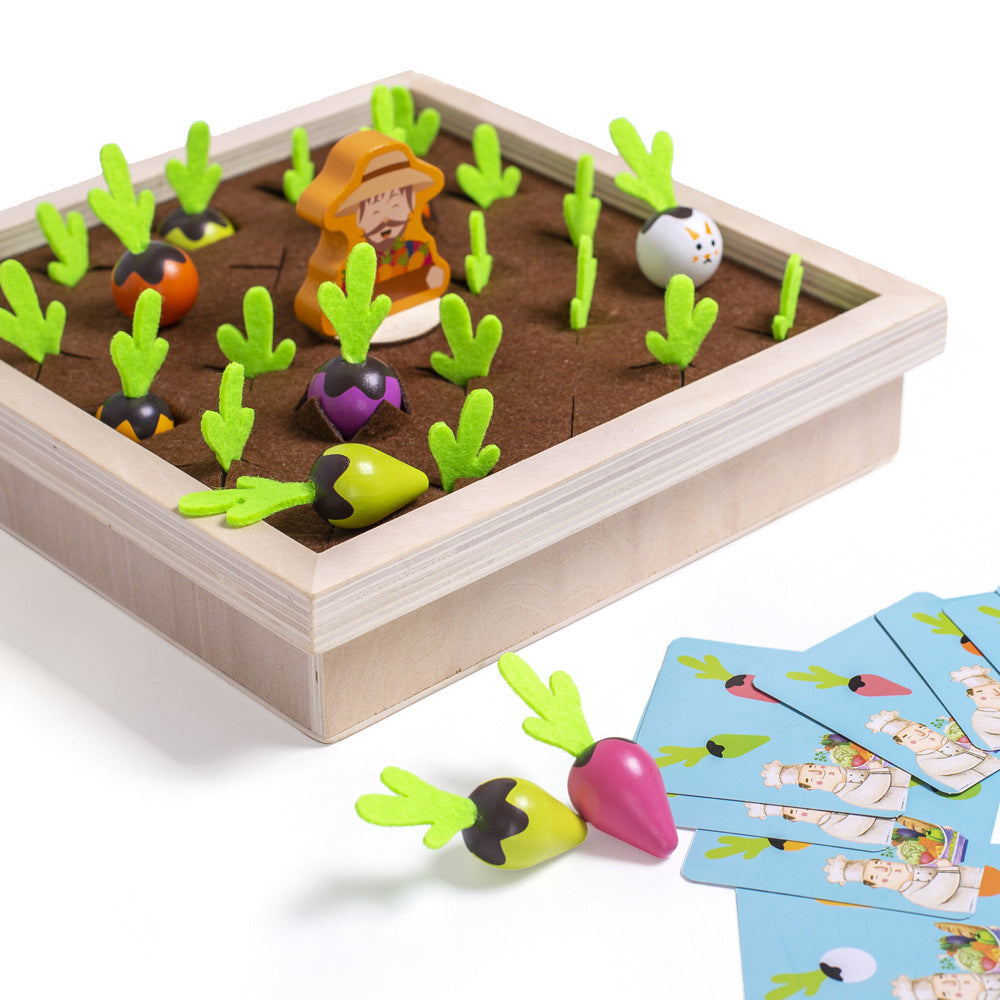 Wooden Farm Pulling Radishes Pattern Memory Chess Montessori Toy 3