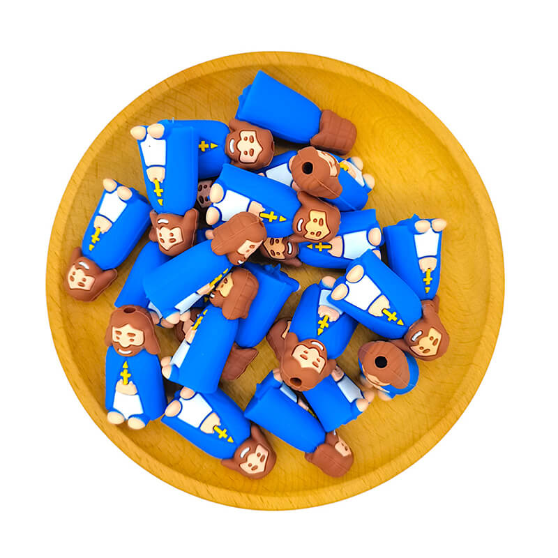Silicone 3D Focal Beads Blue Cloak King Holding Cross 2