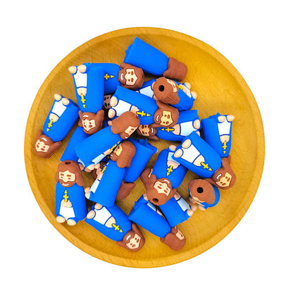 Silicone 3D Focal Beads Blue Cloak King Holding Cross 2