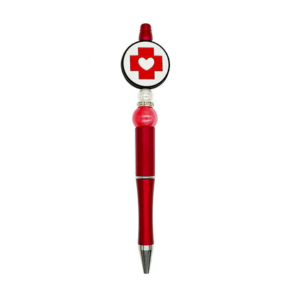 20pcs Silicone Focal Beads Nurse Symbol Red Cross with White Heart Button 3