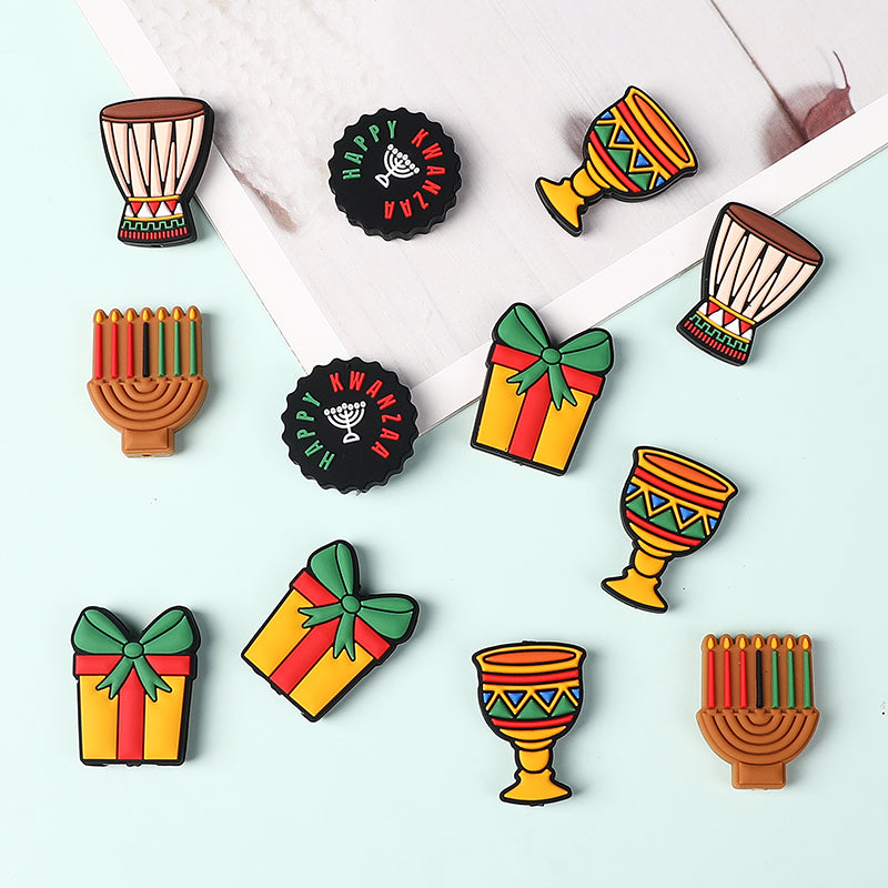 20Pcs Silicone Focal Beads Kwanza Festival Symbol Set 6