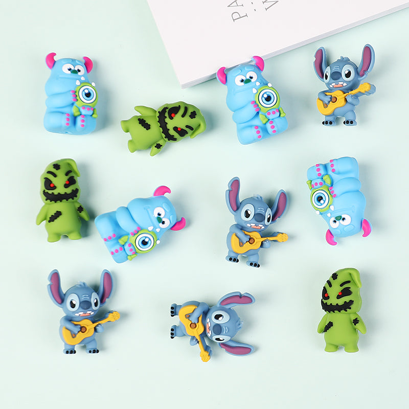 20Pcs Silicone 3D Focal Beads Blue Alien Character Large Ears Various Poses 6