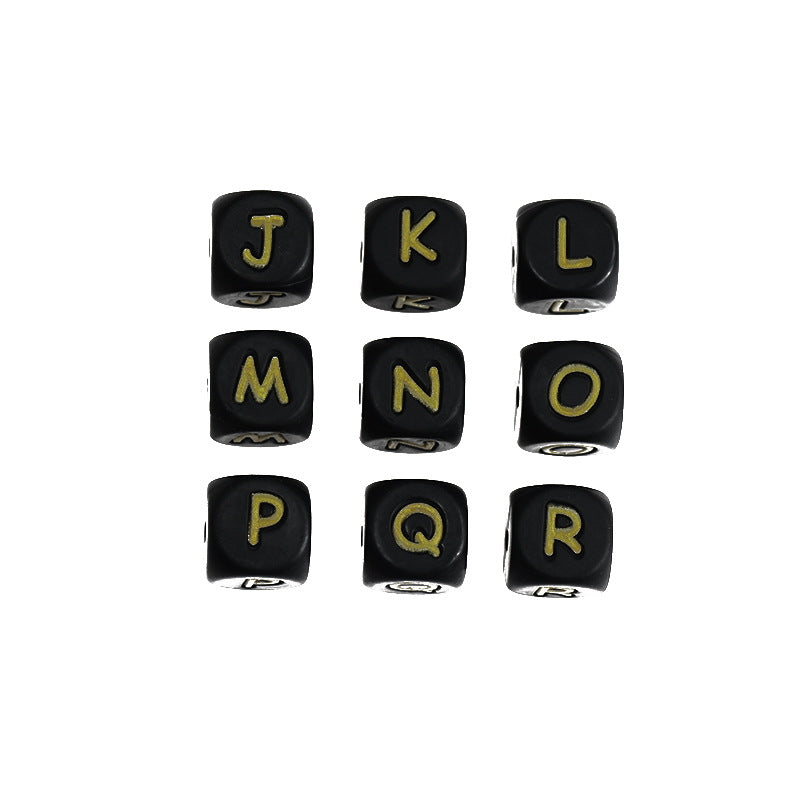 20pcs 12mm Black-golden Silicone Letter Beads Alphabet A-Z
