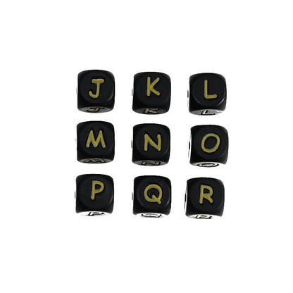 20pcs 12mm Black-golden Silicone Letter Beads Alphabet A-Z