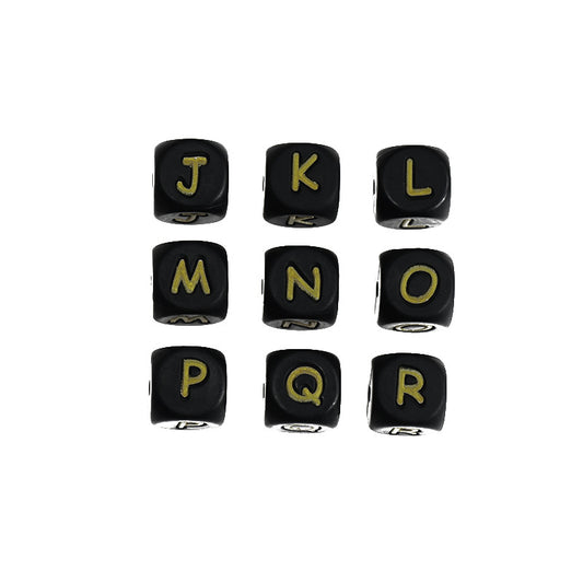 20pcs 12mm Black-golden Silicone Letter Beads Alphabet A-Z