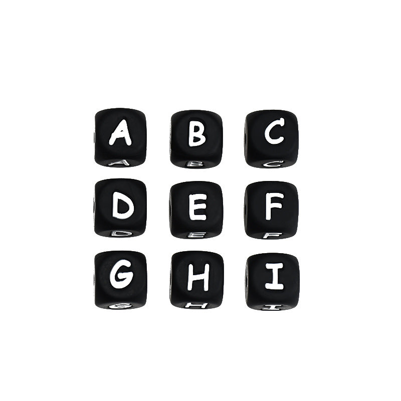 20pcs 12mm Black-white Silicone Letter Beads Alphabet A-Z