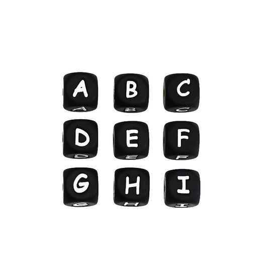 20pcs 12mm Black-white Silicone Letter Beads Alphabet A-Z