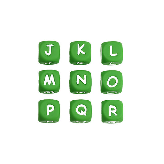 20pcs 12mm Silicone Letter Beads Green with White Letters