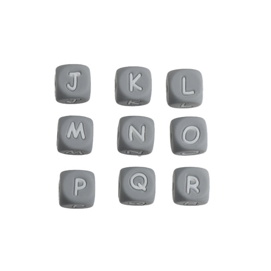 20pcs 12mm Grey Silicone Letter Beads White Letters