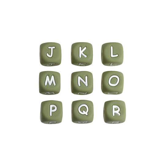 20pcs 12mm Jasmine-green Silicone Letter Beads White Letters