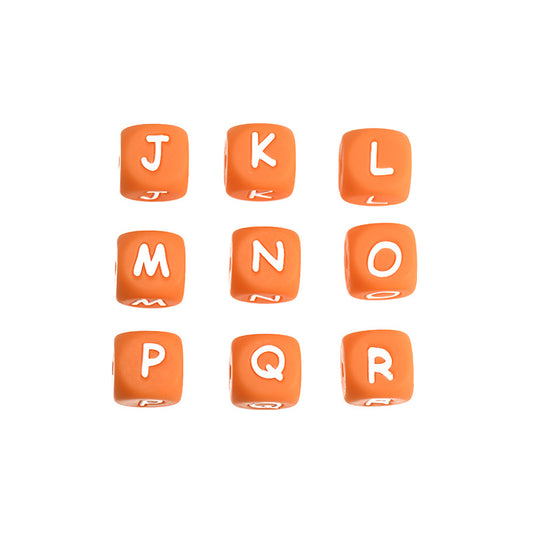 20pcs 12mm Orange Silicone Letter Beads White Letters