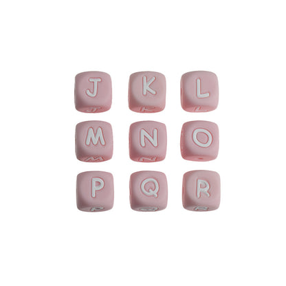 20pcs 12mm Pink Silicone Letter Beads White Letters