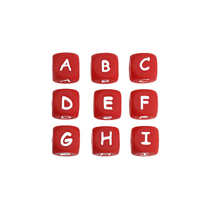 20pcs 12mm Silicone Letter Beads Red with White Letters
