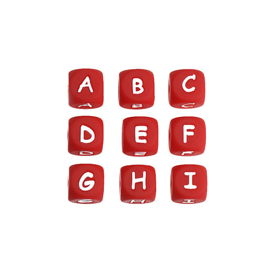 20pcs 12mm Silicone Letter Beads Red with White Letters