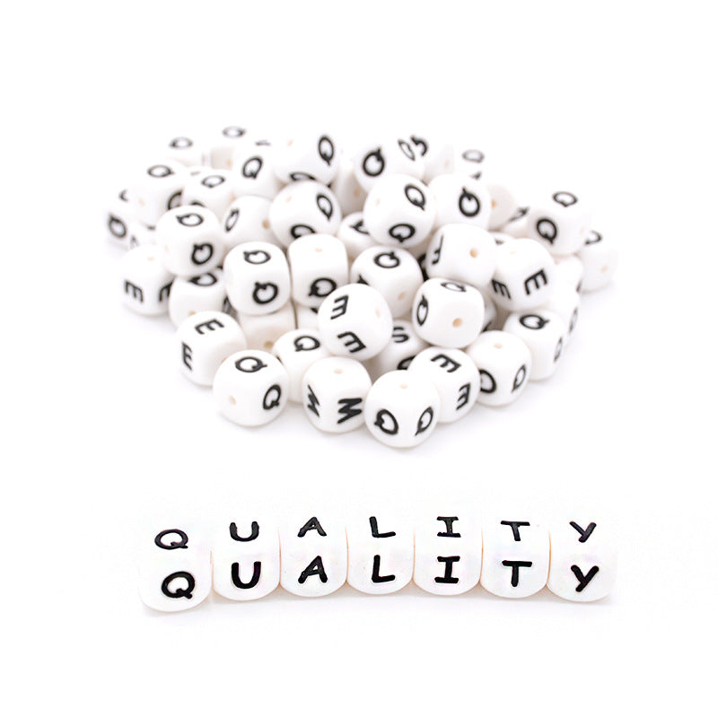 20pcs 12mm Silicone Letter Beads White Solid Color