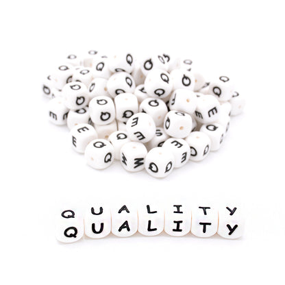 20pcs 12mm Silicone Letter Beads White Solid Color