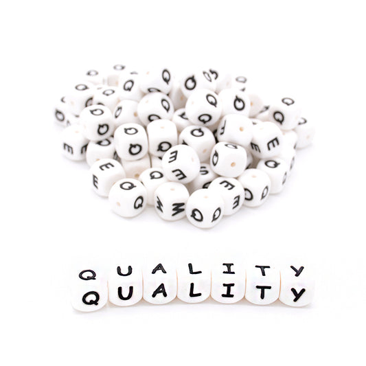 20pcs 12mm Silicone Letter Beads White Solid Color