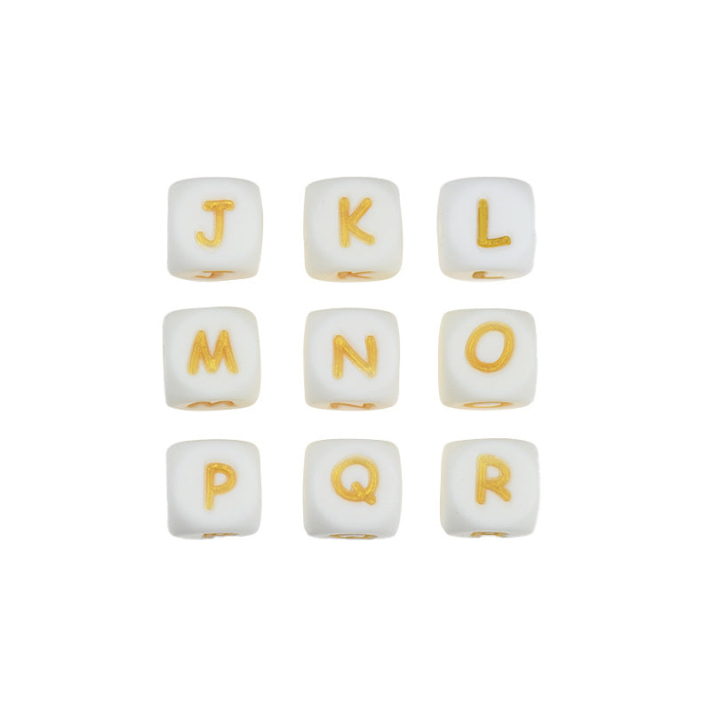 20pcs 12mm White-golden Silicone Letter Beads Alphabet A-Z
