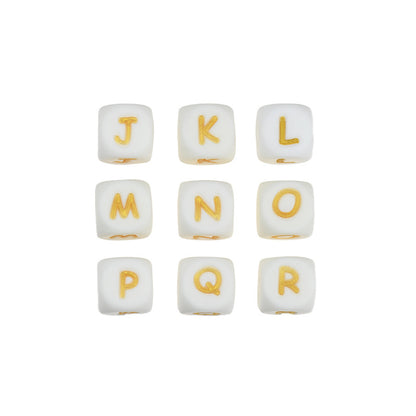 20pcs 12mm White-golden Silicone Letter Beads Alphabet A-Z
