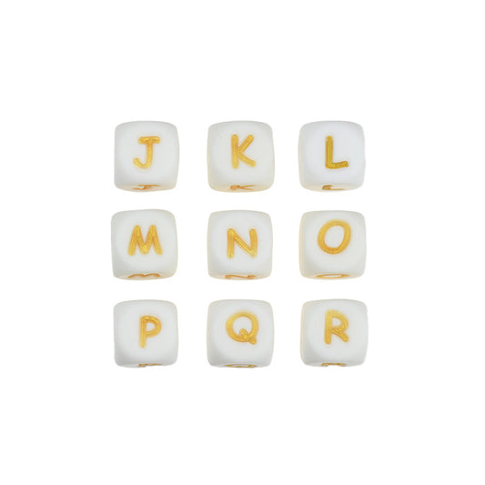 20pcs 12mm White-golden Silicone Letter Beads Alphabet A-Z