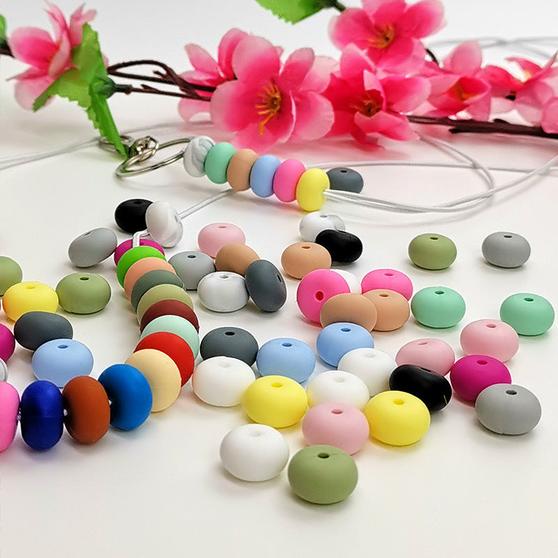 50pcs 14mm Flat Abacus Silicone Beads Solid Color Matte Finish 3