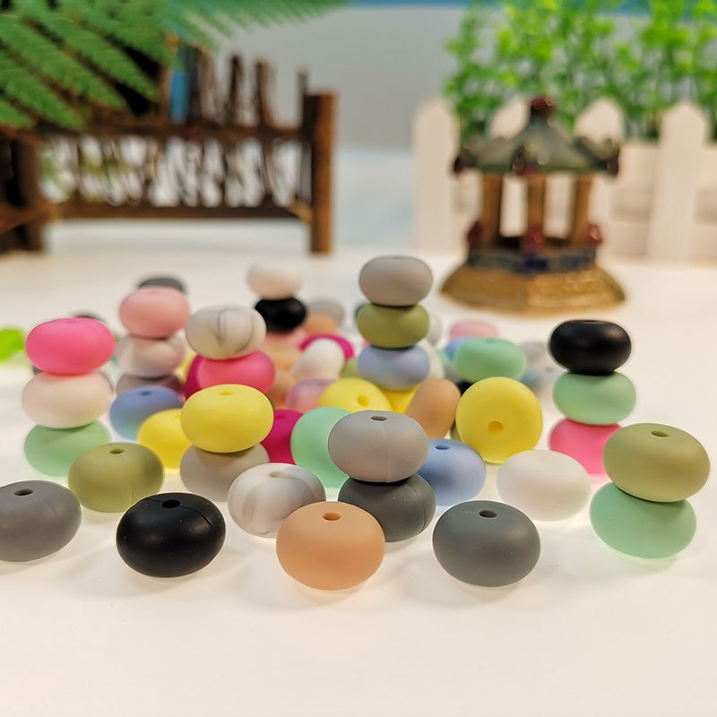 50pcs 14mm Flat Abacus Silicone Beads Solid Color Matte Finish