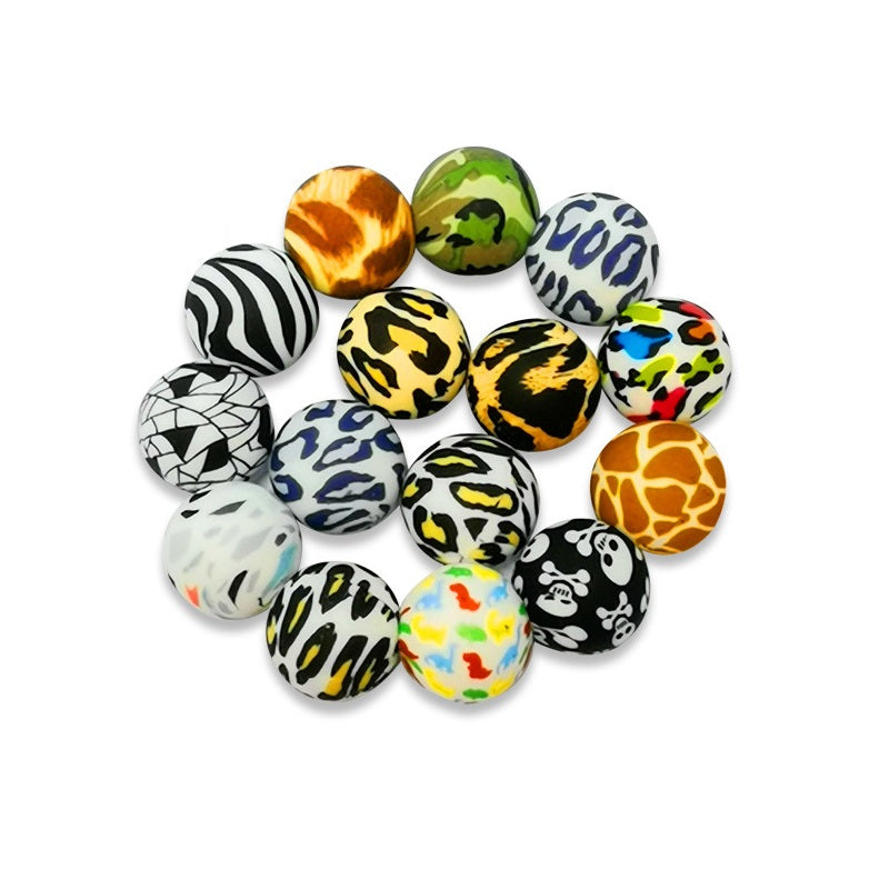50pcs 15mm Printed Silicone Beads Animal and Camouflage Pattern
