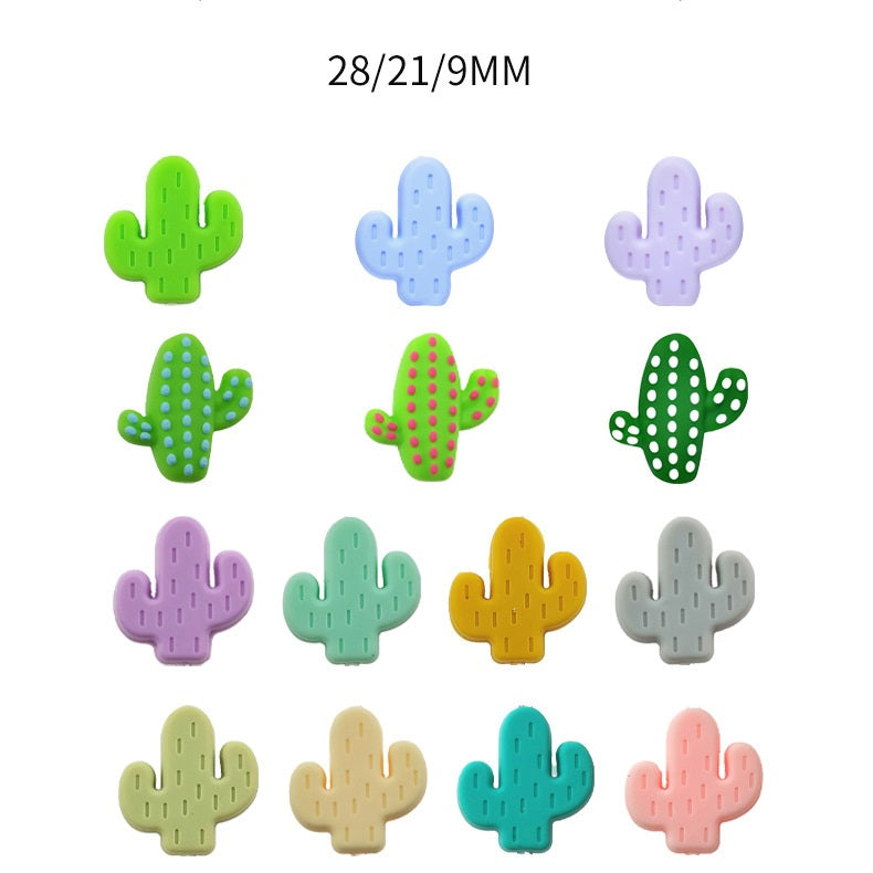 20pcs Silicone Focal Beads Cactus Design Various Colors 33