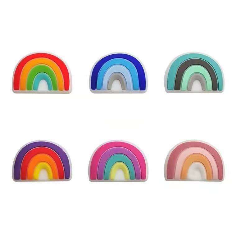 20pcs Silicone Focal Beads Rainbow Layered Arches Design 12