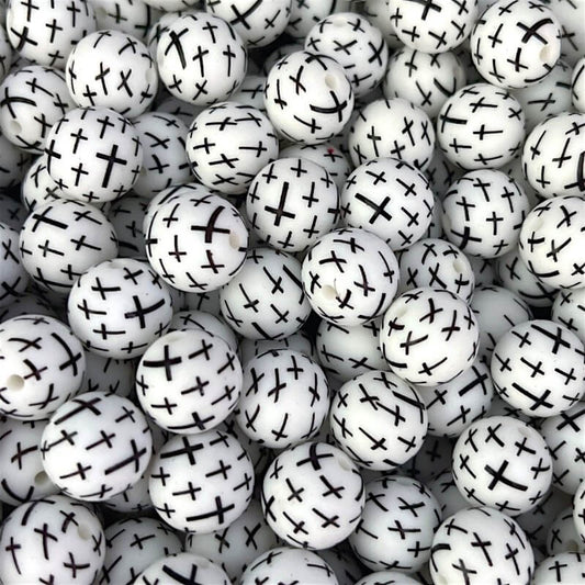 50pcs 15mm Black Cross Print Silicone Beads Printed Design