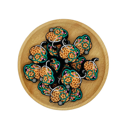 20pcs Silicone Focal Beads Heart Stethoscope With Leopard Print 2