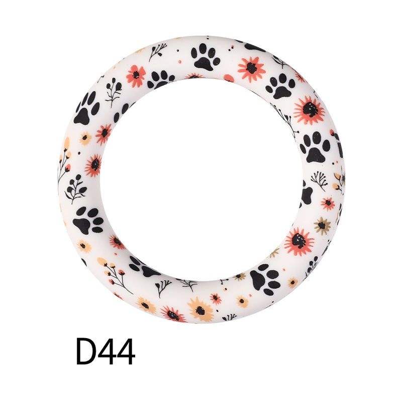 65mm Printed Silicone Beads Ring Shape Printed Design 50