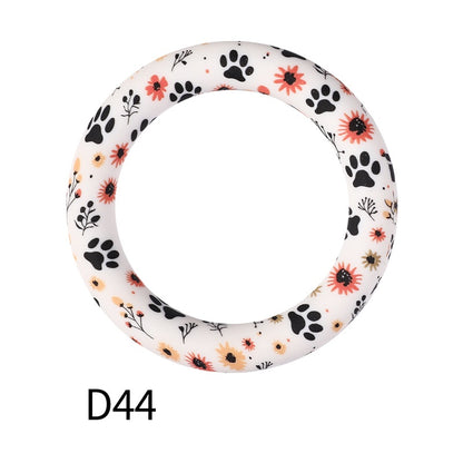 65mm Printed Silicone Beads Ring Shape Printed Design 50