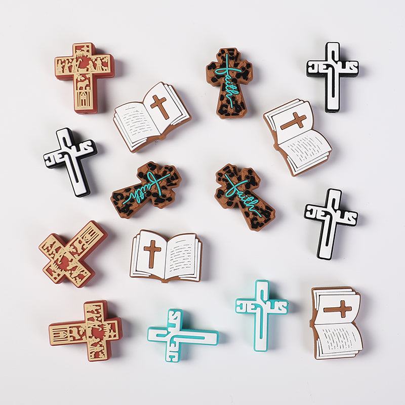 20Pcs Silicone Focal Beads Bible Cross Cutout Center Design 4