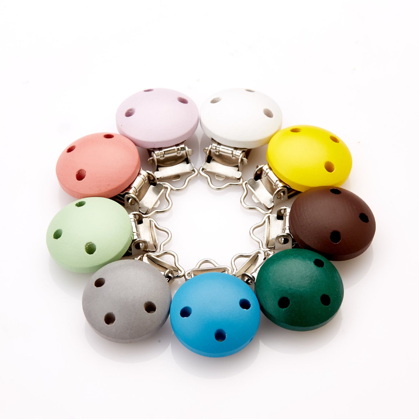 Wooden Pacifier Clip 30mm Three-Hole Round Teething Toy