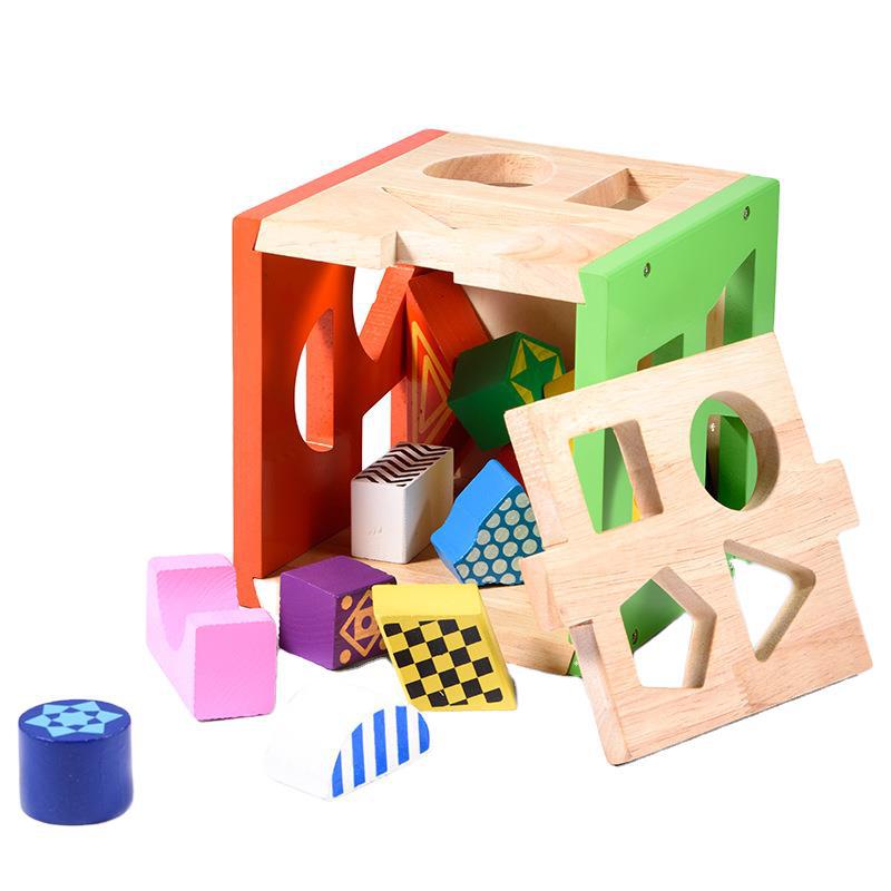Wooden Building Blocks Geometric Shape Sorting Educational Toy 3