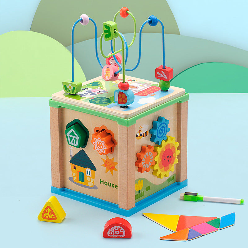 Wooden Multi-Functional Column Bead Maze Educational Toy 4