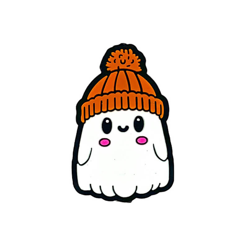 Silicone Focal Beads Baby Ghost Wearing Orange Hat Halloween